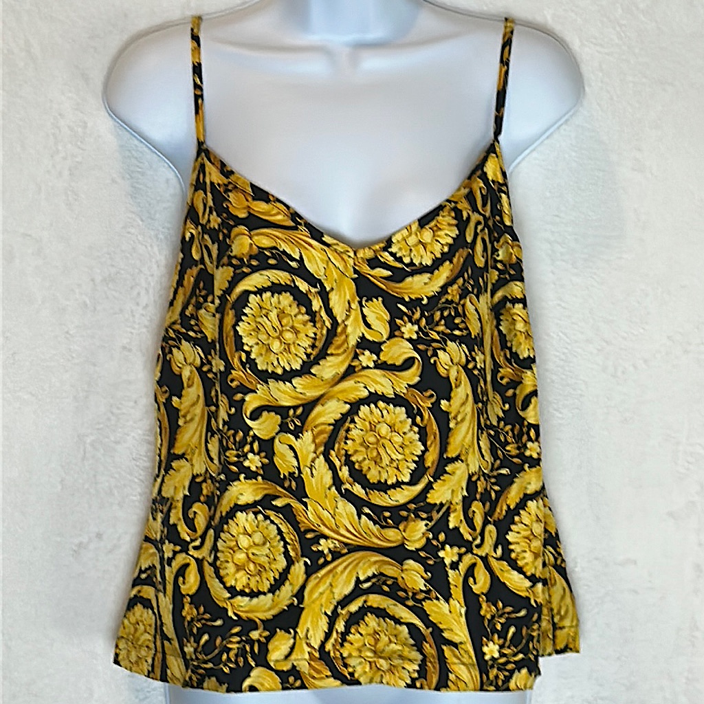 Versace Barocco 100% Silk Cami/Camisole Gold & Black Size 4 (Large) New W/ Tags